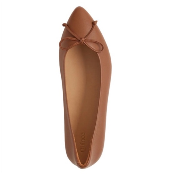QUINCE • Cognac Italian Leather Bow Ballet Flats Shoes